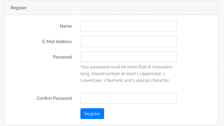 Strong Password Regex Validation with Laravel Authentication.