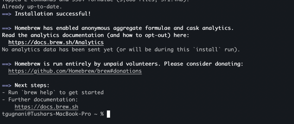 homebrew installation sucessfull