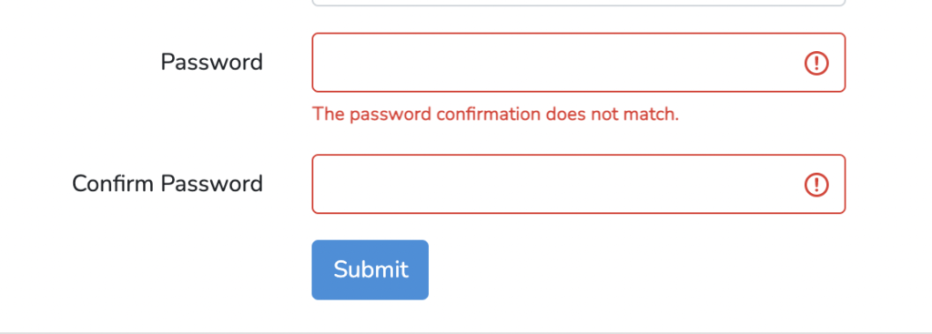 password confirmation validation laravel