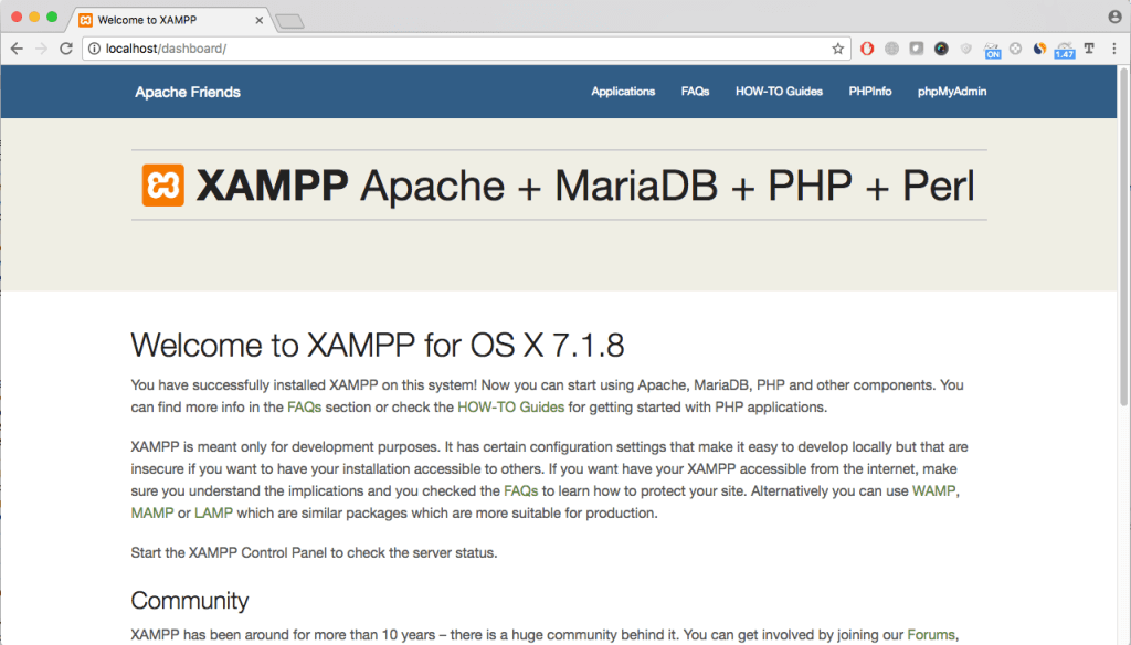 xampp localhost default page