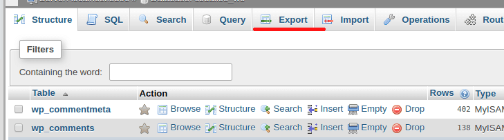 export option phpmyadmin database