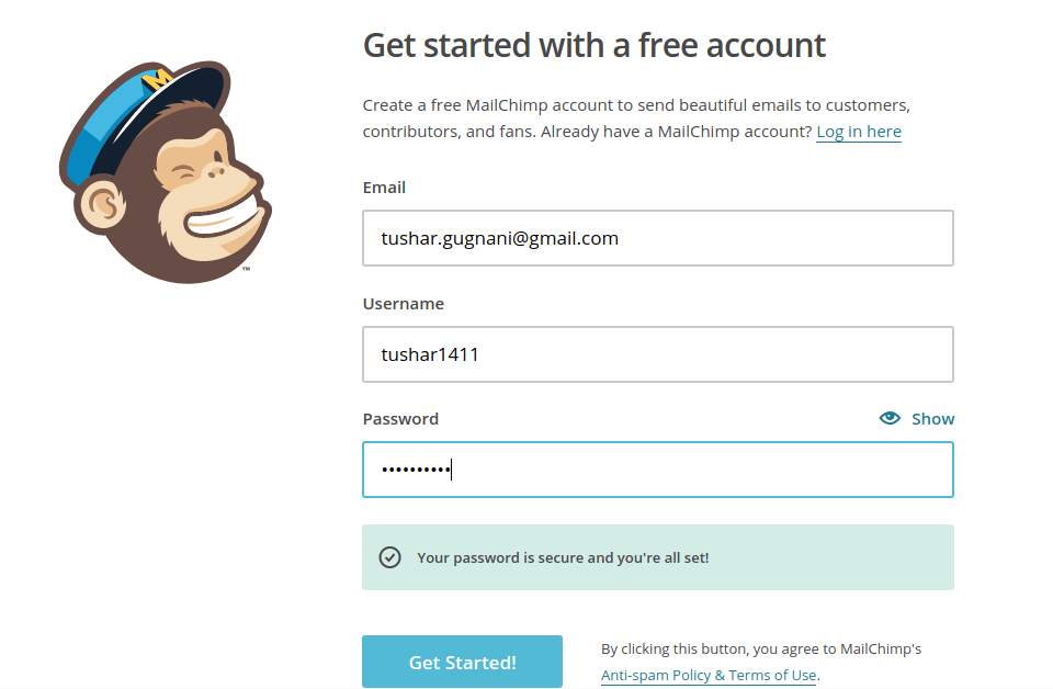 MailChimp SignUp New Account