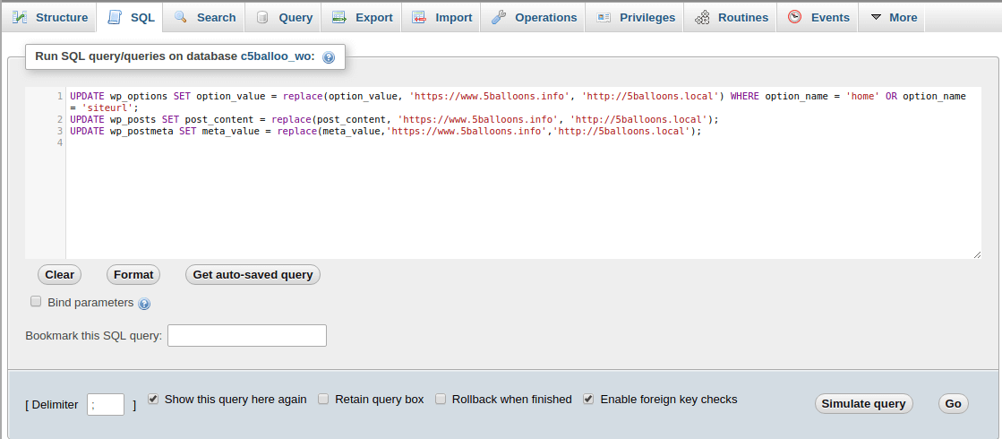 sql migration wordpress localhost