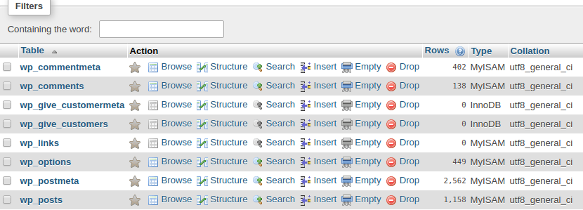 wordpress database localhost