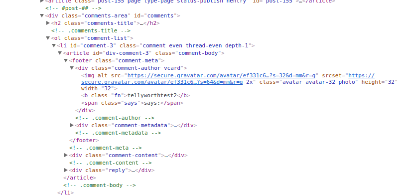 Default html structure wp_comments_list function