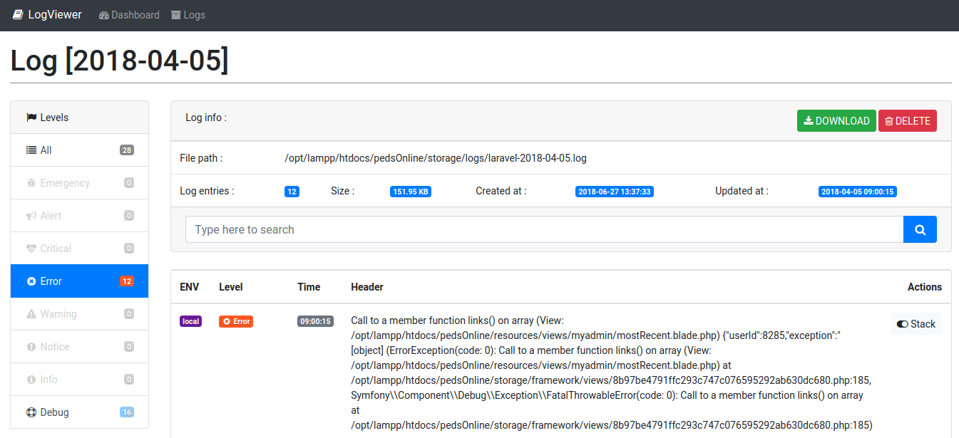 Logs stacktrace Log Viewer