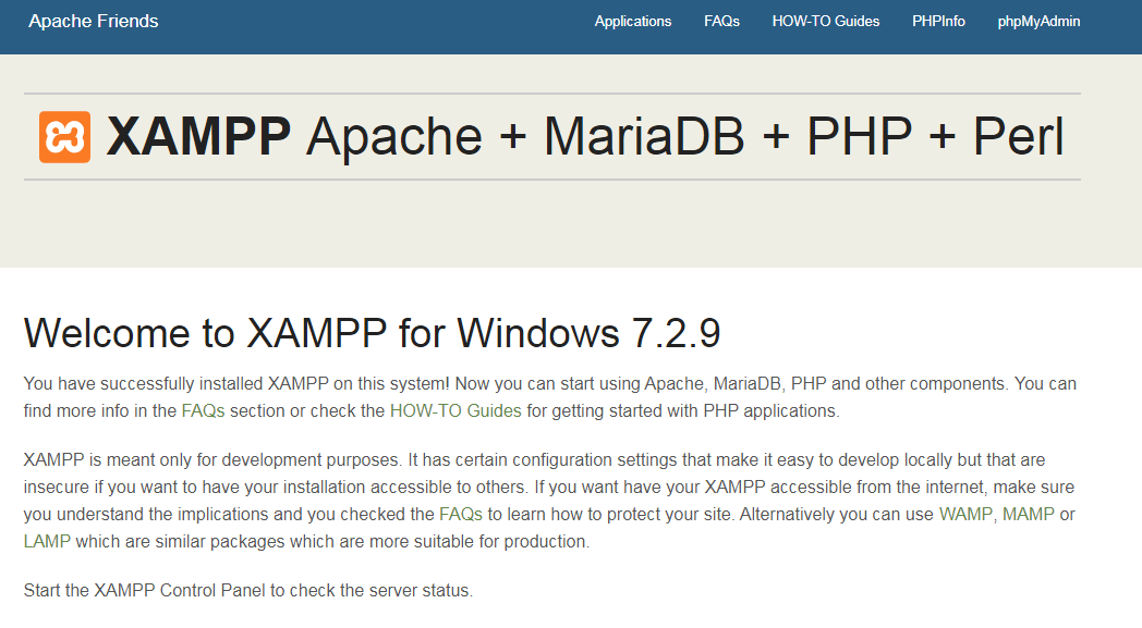 xampp default dashboard