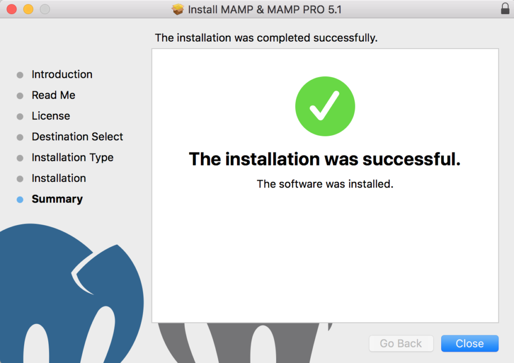 MAMP Installation complete