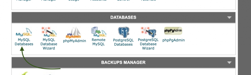 databases section cpanel siteground