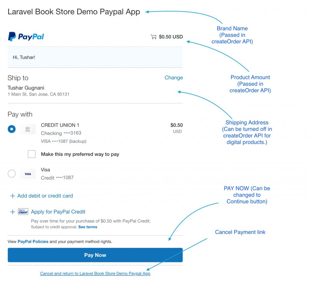 paypal smart button payment page.