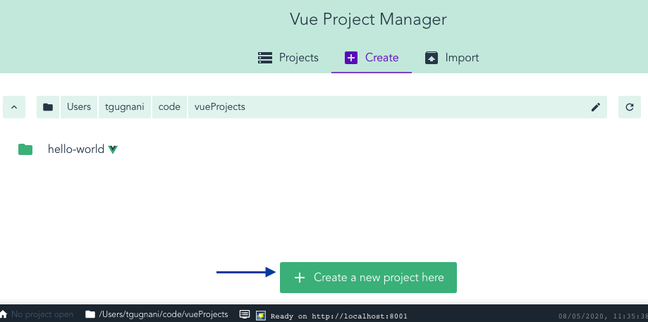 create a new project using vue ui