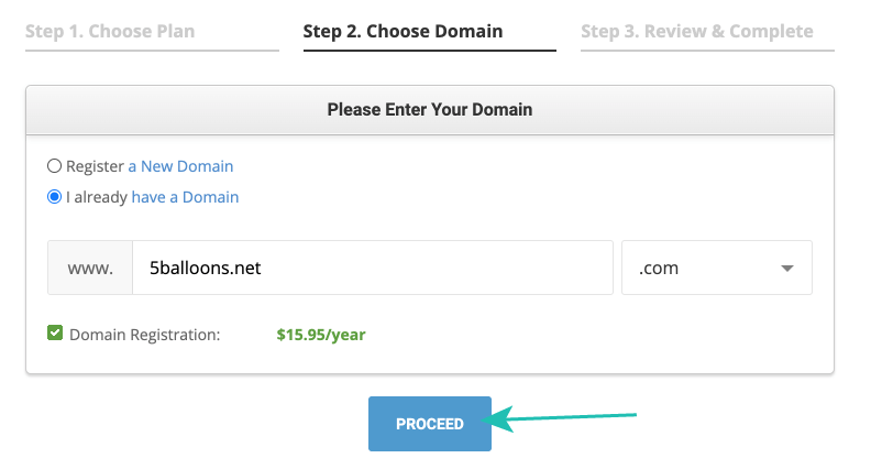 Enter domain name siteground