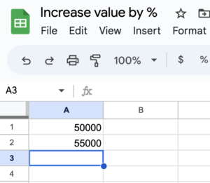 value increase by 10% google sheets