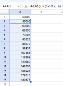 drag increase percentage and round google sheets